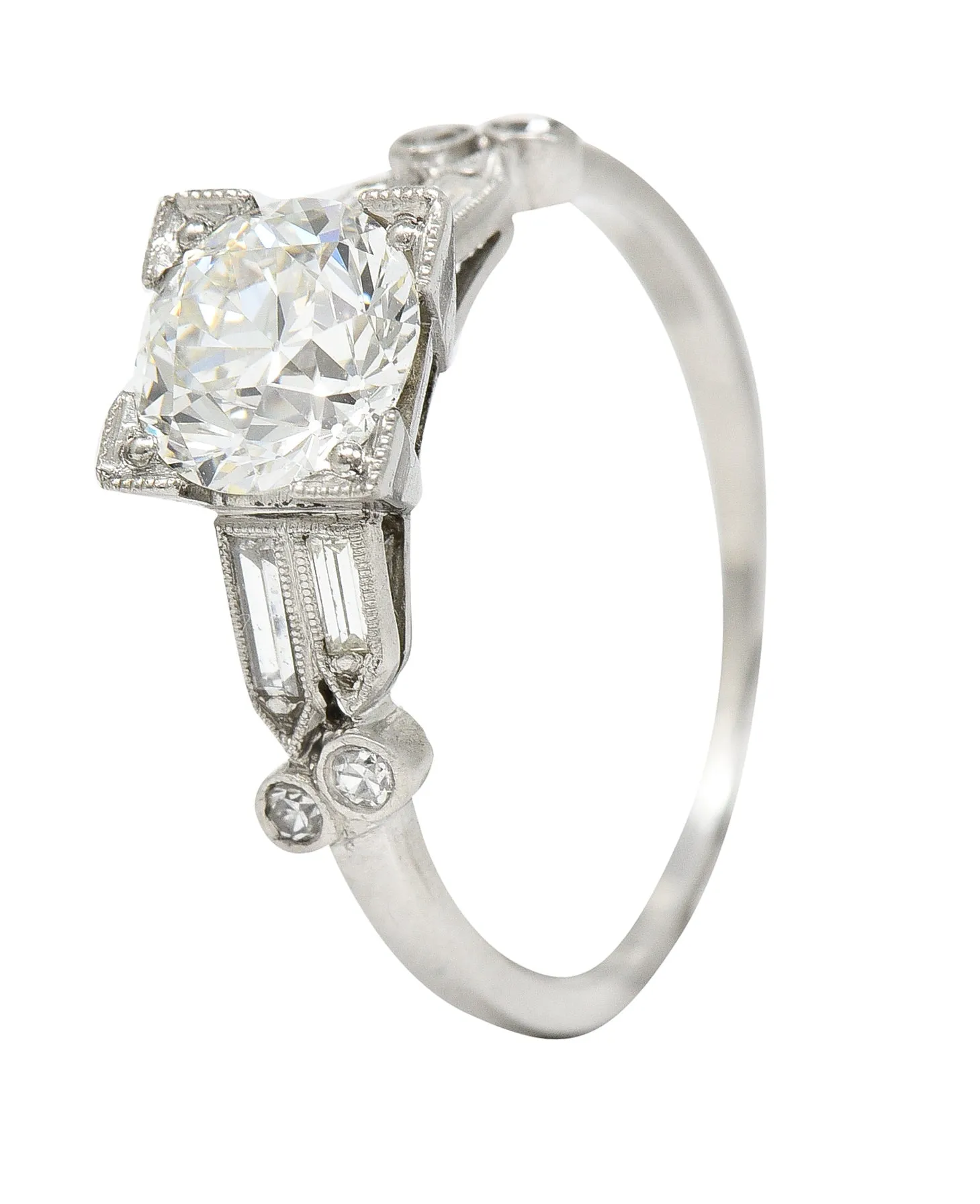 Late Art Deco 1.31 CTW Diamond Platinum Engagement Ring GIA
