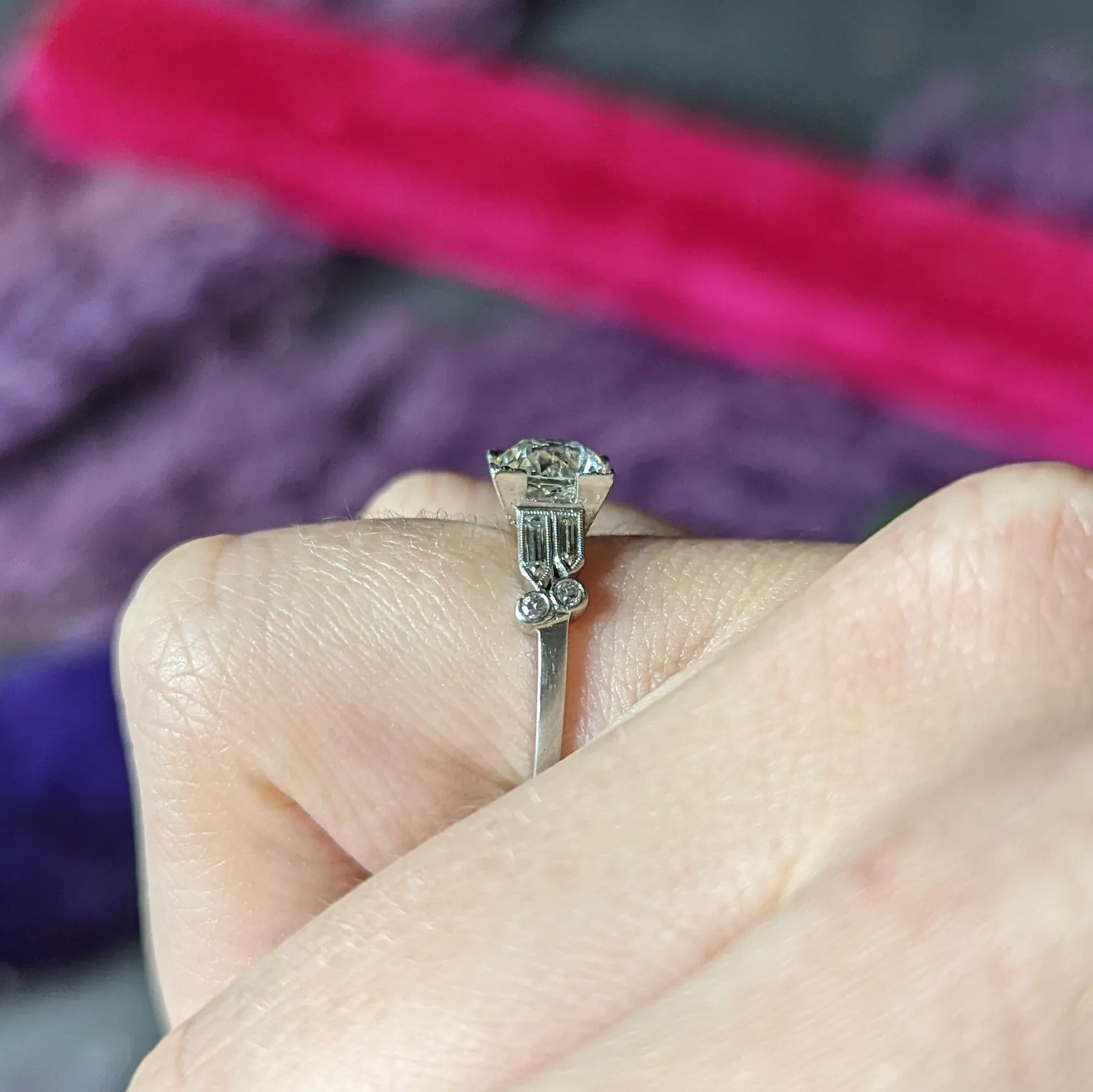 Late Art Deco 1.31 CTW Diamond Platinum Engagement Ring GIA
