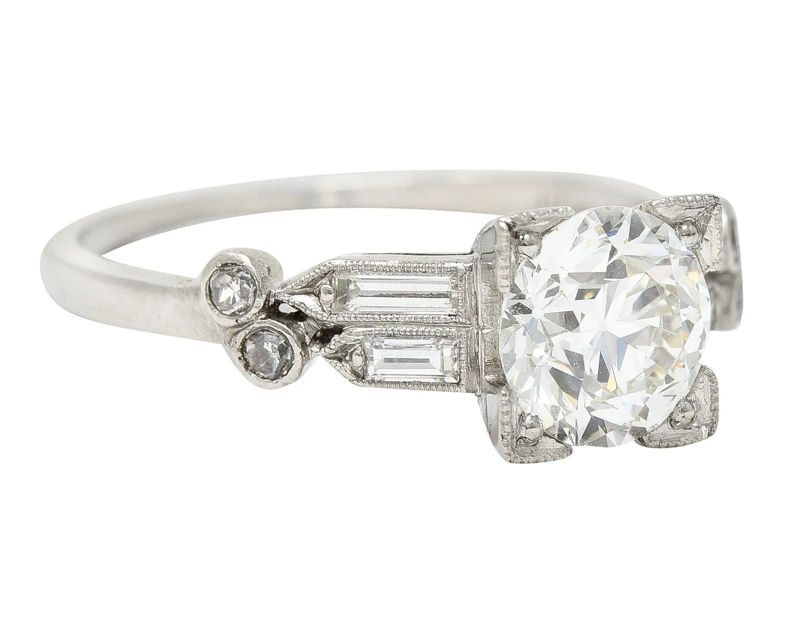 Late Art Deco 1.31 CTW Diamond Platinum Engagement Ring GIA