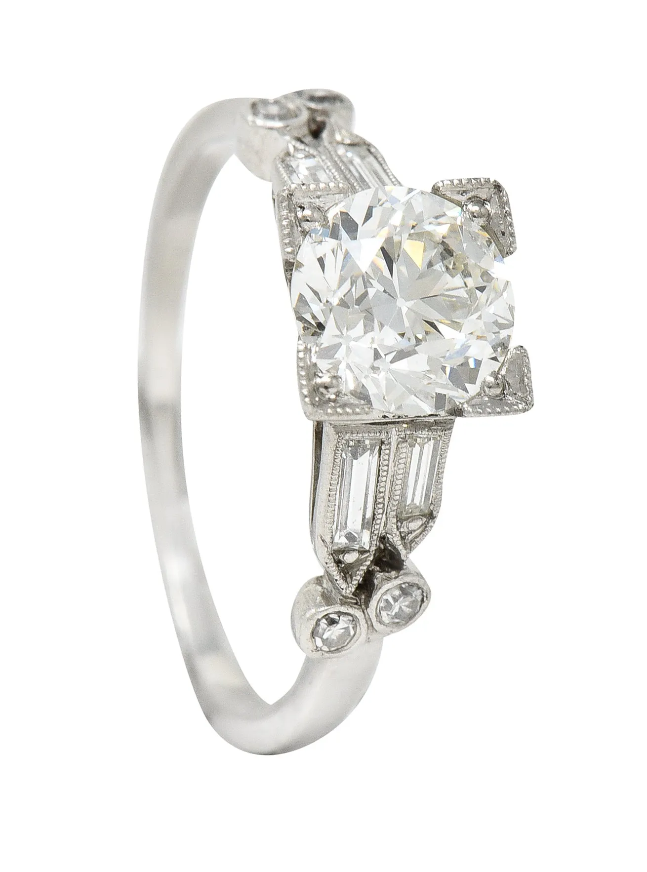 Late Art Deco 1.31 CTW Diamond Platinum Engagement Ring GIA