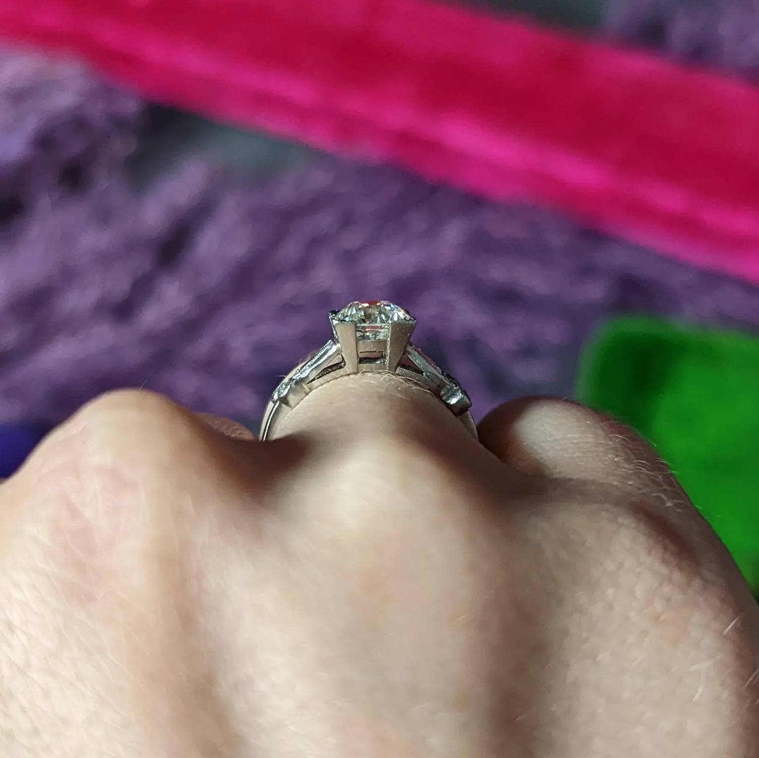 Late Art Deco 1.31 CTW Diamond Platinum Engagement Ring GIA