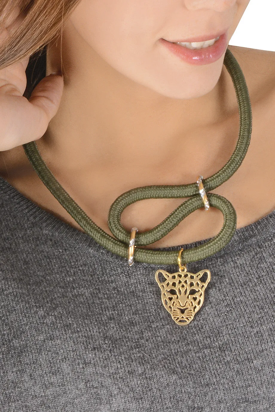 LEOPARDO Dark Olive Green Necklace