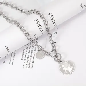 Liberty Coin Chunky Chain Toggle Necklace Stainless Steel