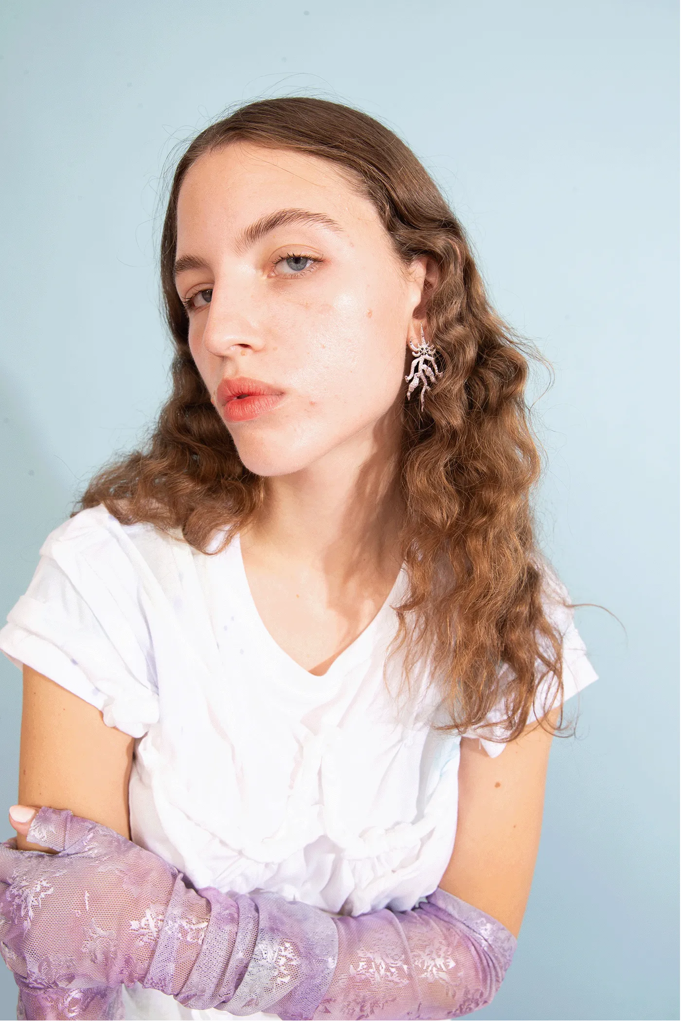 LIGHT ROSE SPIKE MONSTER MIX EARRING