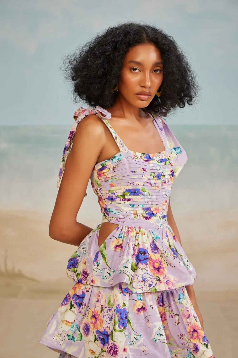LILAC STRAPPY LAYERED MIDI DRESS