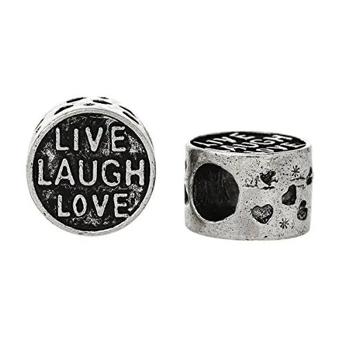 Live Laugh Love Carved Round Bead Compatible for Most European Snake Chain Bracelet