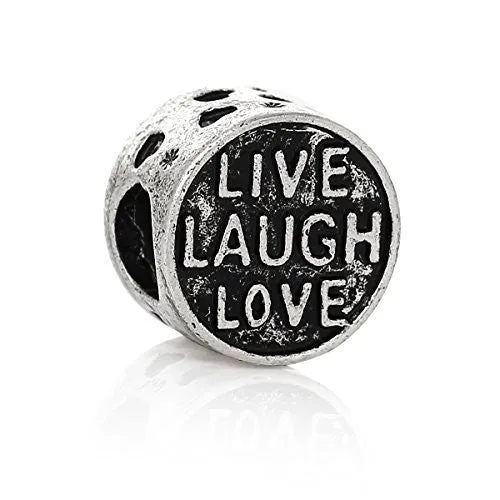 Live Laugh Love Carved Round Bead Compatible for Most European Snake Chain Bracelet