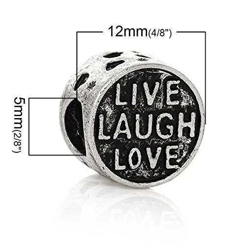 Live Laugh Love Carved Round Bead Compatible for Most European Snake Chain Bracelet