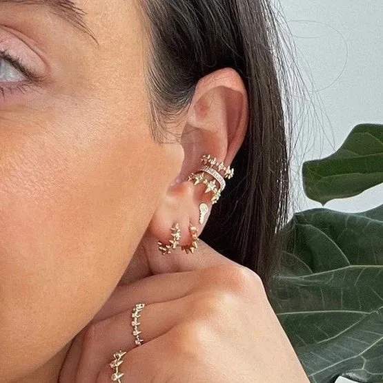 London Pave Spike Huggie Hoops - 14k Yellow Gold