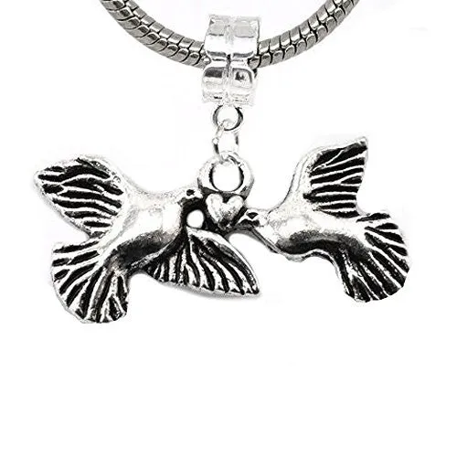 Love Birds Flying Dove/Pigeon Charm Dangle European Bead Compatible for Most European Snake Chain Bracelet