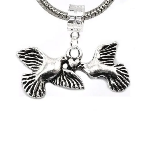 Love Birds Flying Dove/Pigeon Charm Dangle European Bead Compatible for Most European Snake Chain Bracelet