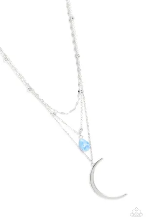 Lunar Landslide - Blue - Teardrop Bead Silver Tiered Moon Paparazzi Short Necklace
