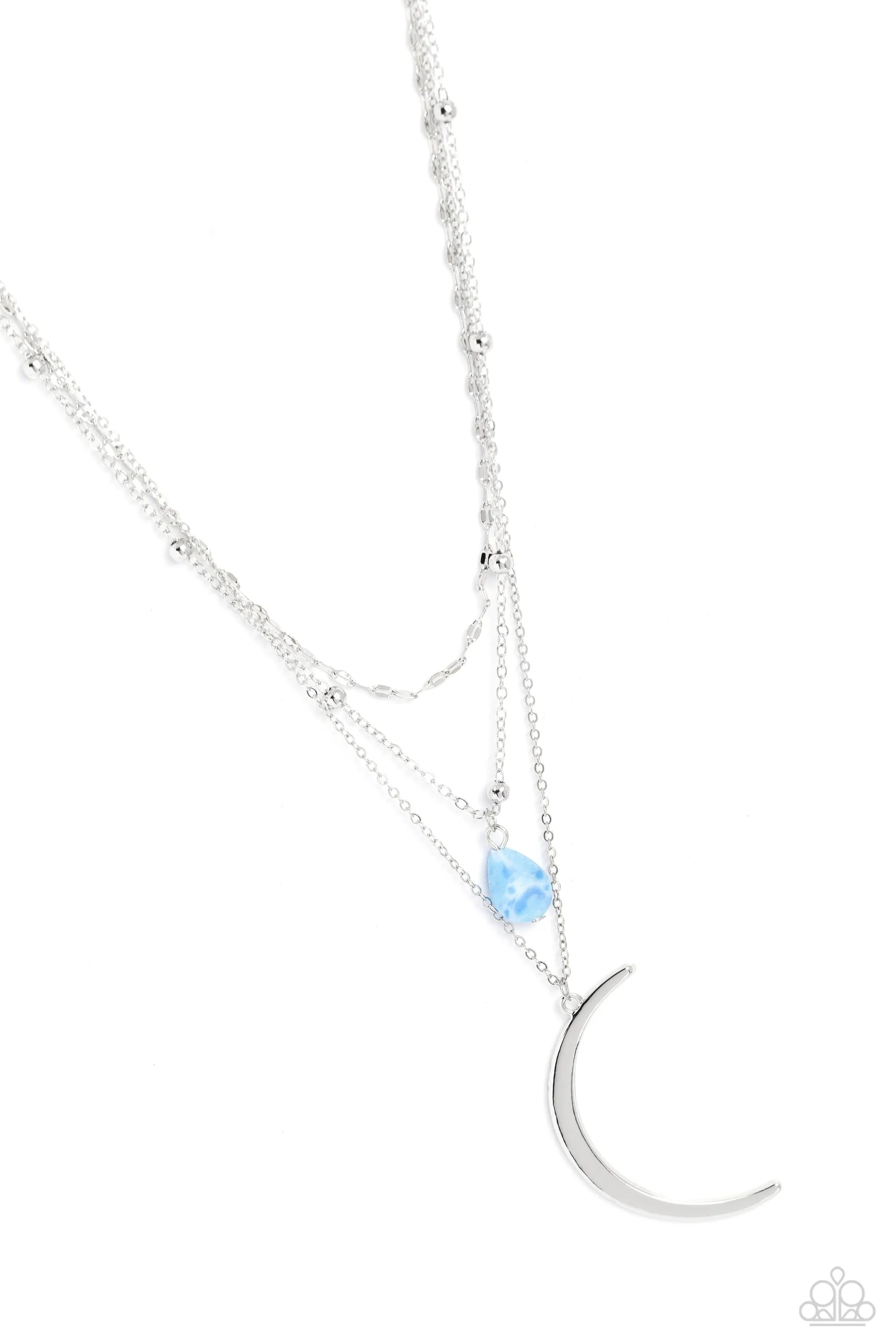 Lunar Landslide - Blue - Teardrop Bead Silver Tiered Moon Paparazzi Short Necklace
