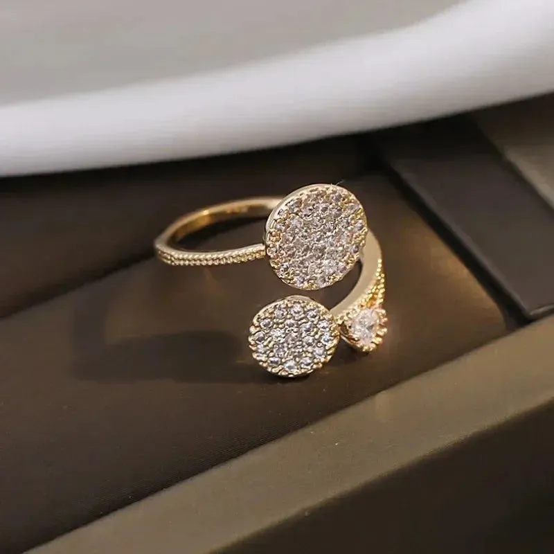 Luxury Geometric Circle Zircon Ring for Women Personality High Quality Sense Niche Design Adjustable Open Index Finger Jewelry