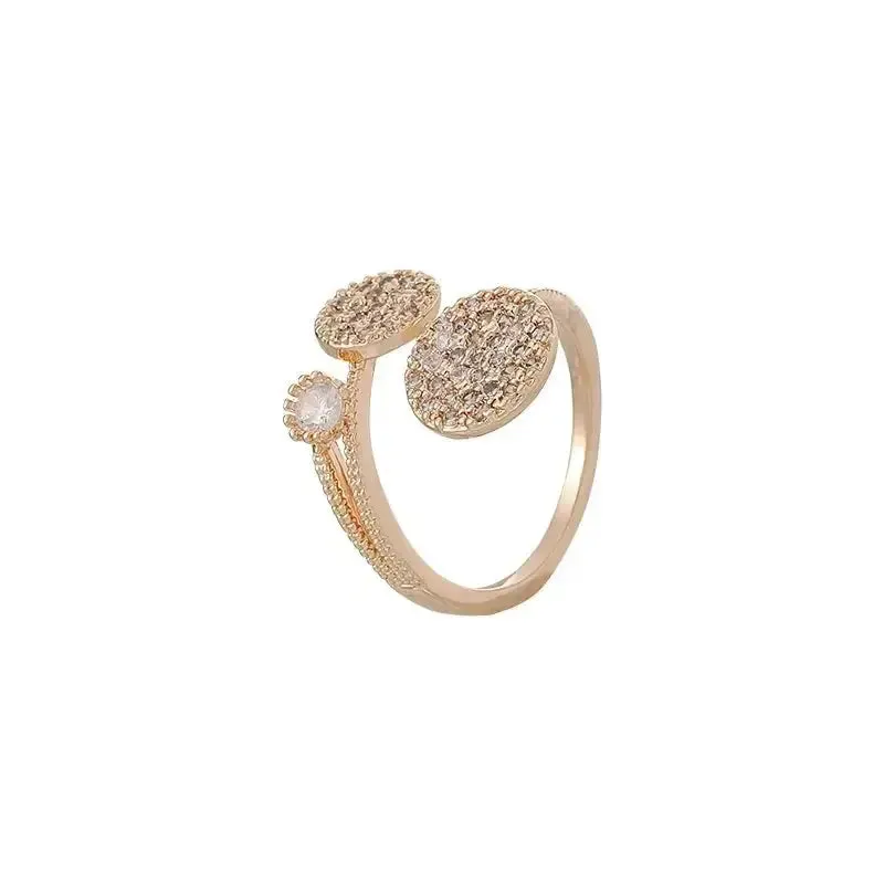 Luxury Geometric Circle Zircon Ring for Women Personality High Quality Sense Niche Design Adjustable Open Index Finger Jewelry