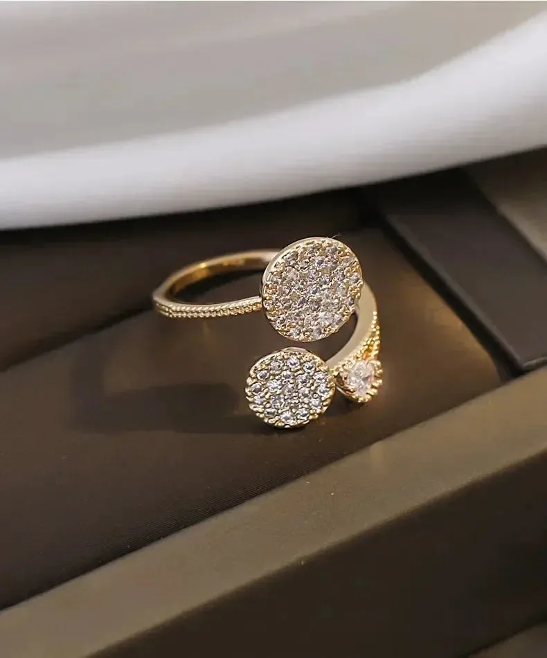Luxury Geometric Circle Zircon Ring for Women Personality High Quality Sense Niche Design Adjustable Open Index Finger Jewelry