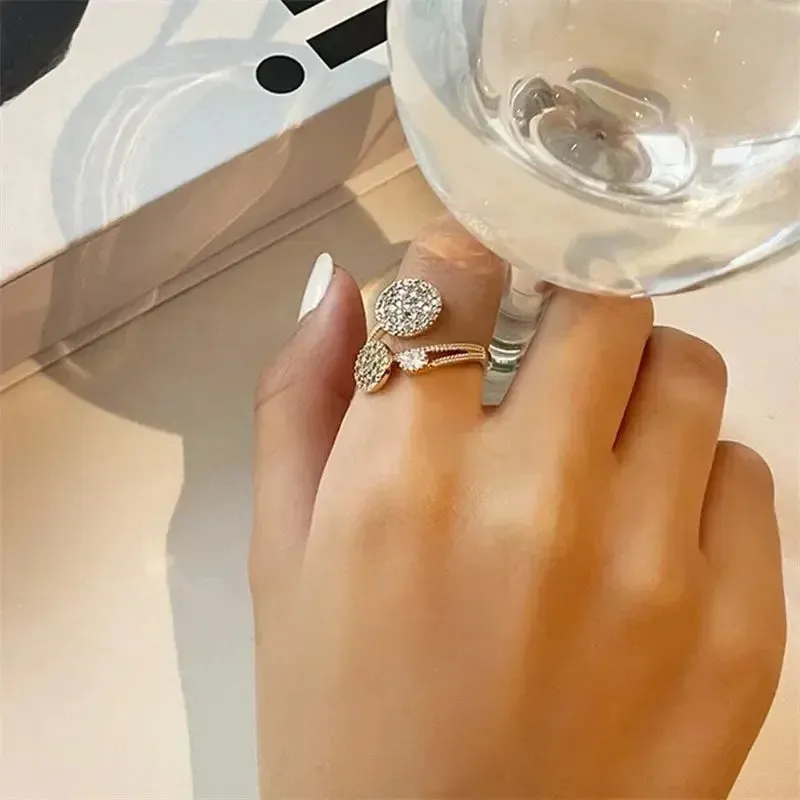Luxury Geometric Circle Zircon Ring for Women Personality High Quality Sense Niche Design Adjustable Open Index Finger Jewelry
