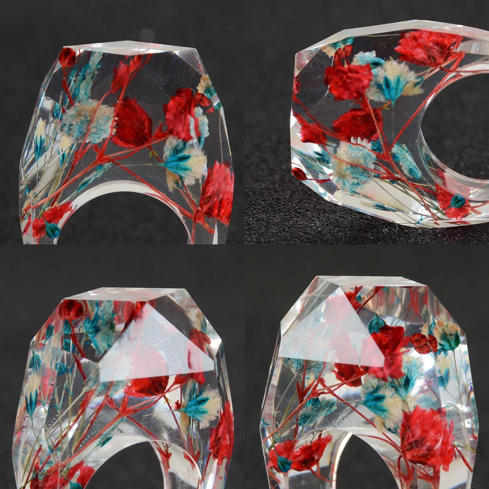 Luxury Handmade Ring With Dried Flowers Gold Foil Paper Inside Resin Ring For Women Engagement Party Wedding Bands Finger Rings Jewelry