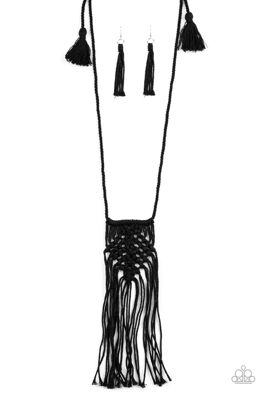 Macrame Mantra Black Paparazzi Necklace