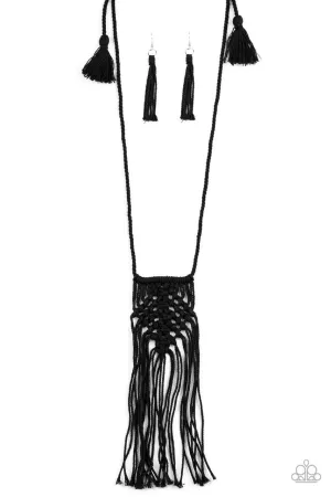 Macrame Mantra Black Paparazzi Necklace