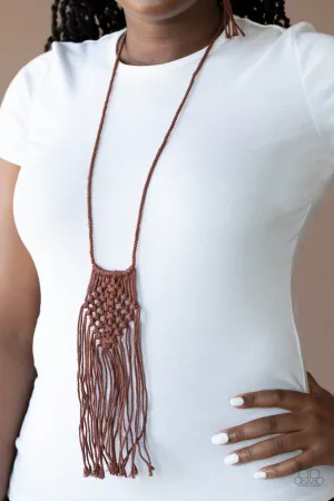 Macrame Mantra - Brown - Knotted Cord Paparazzi Long Necklace