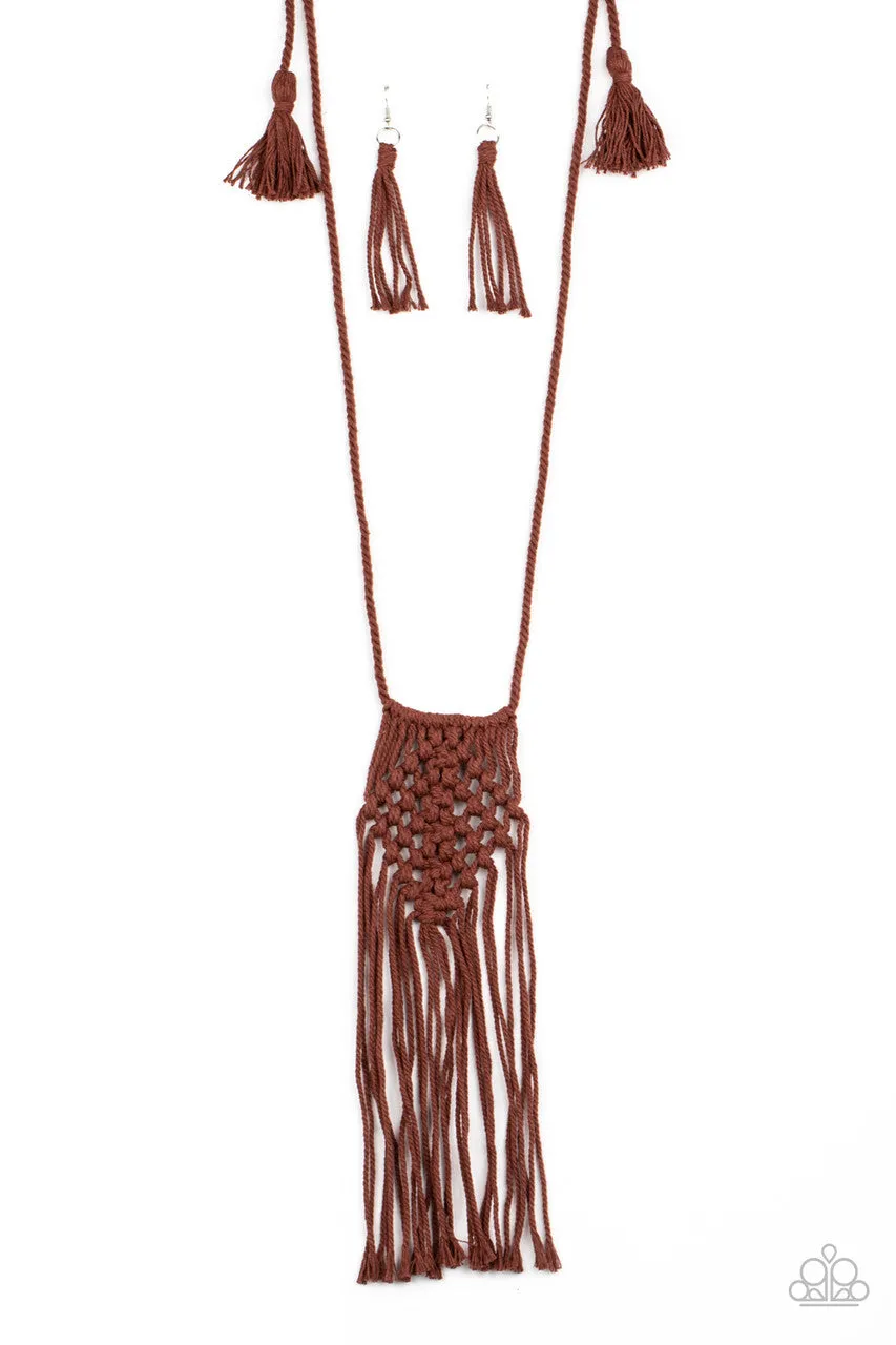 Macrame Mantra - Brown - Knotted Cord Paparazzi Long Necklace