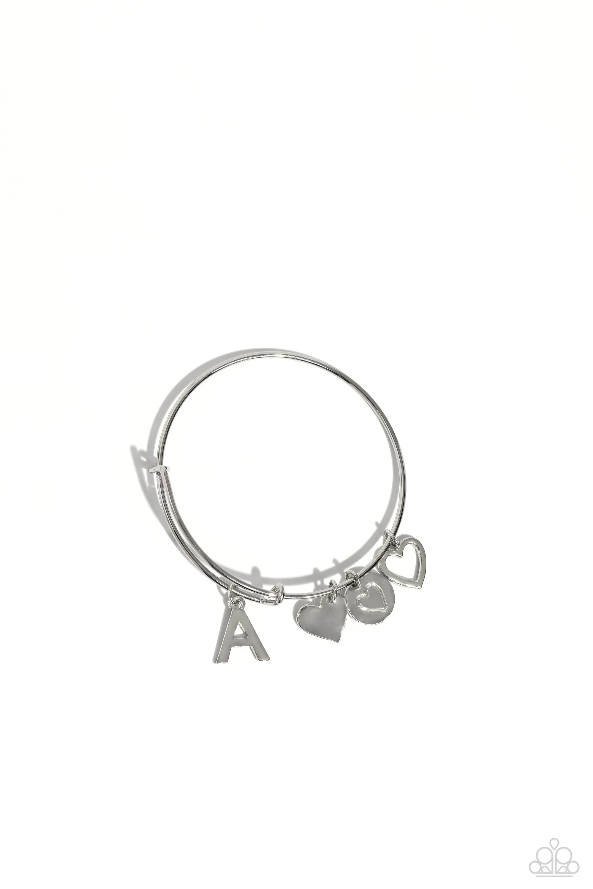 Making It INITIAL - Silver - A - Heart and Letter Charm Paparazzi Bangle Bracelet