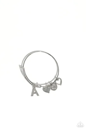 Making It INITIAL - Silver - A - Heart and Letter Charm Paparazzi Bangle Bracelet