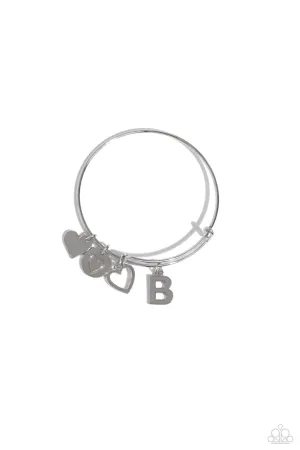 Making It INITIAL - Silver - B - Heart and Letter Charm Paparazzi Bangle Bracelet
