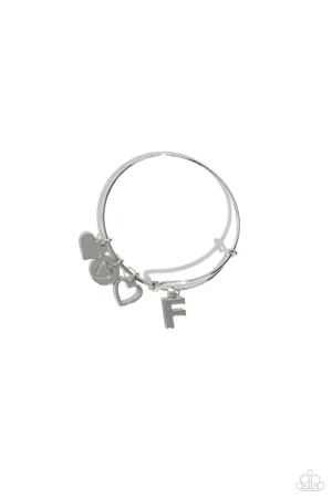 Making It INITIAL - Silver - F - Heart and Letter Charm Paparazzi Bangle Bracelet