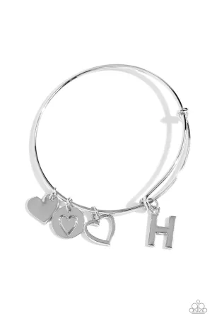 Making It INITIAL - Silver - H - Heart and Letter Charm Paparazzi Bangle Bracelet