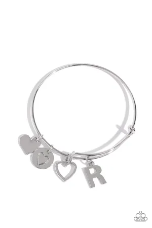 Making It INITIAL - Silver - R - Heart and Letter Charm Paparazzi Bangle Bracelet