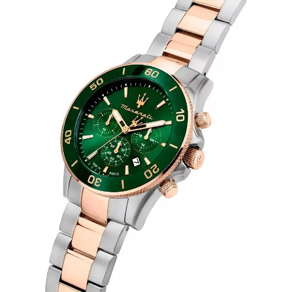 Maserati Competizione Two-Tone Stainless Steel Green Dial Quartz Watch for Gents - R8873600004