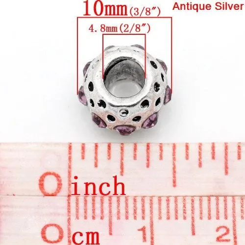 Mauve Rhinestone  Birthstone Charm European Bead Compatible for Most European Snake Chain Bracelets