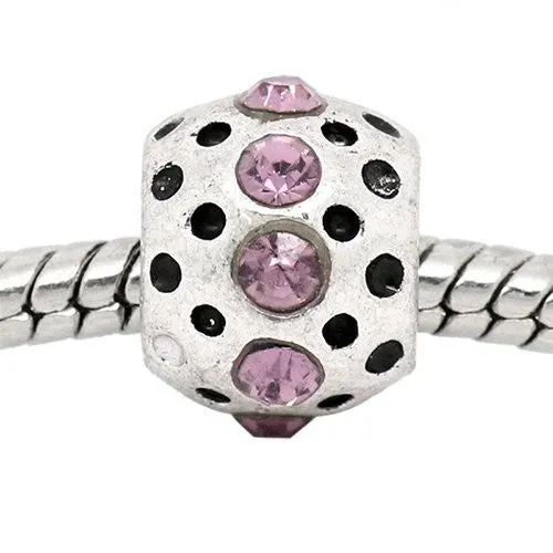 Mauve Rhinestone  Birthstone Charm European Bead Compatible for Most European Snake Chain Bracelets