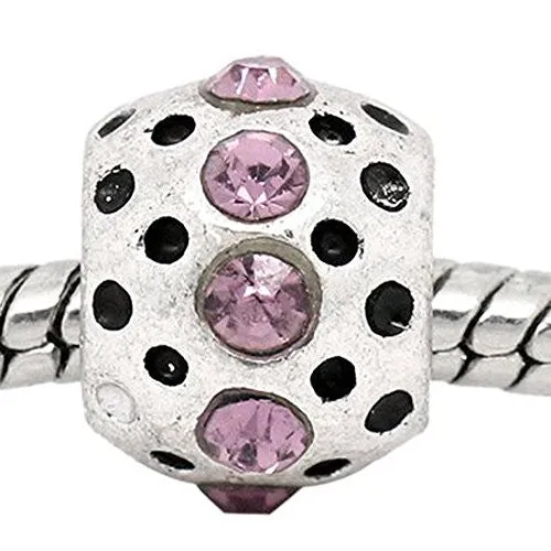 Mauve Rhinestone  Birthstone Charm European Bead Compatible for Most European Snake Chain Bracelets