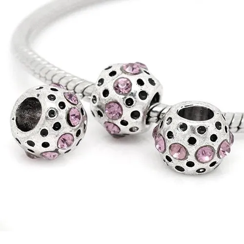 Mauve Rhinestone  Birthstone Charm European Bead Compatible for Most European Snake Chain Bracelets