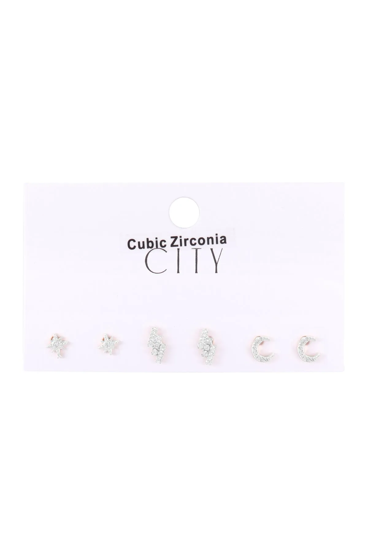 ME8708 - CUBIC ZIRCONIA 3PAIR SET STAR BURST LIGHTHING MOON