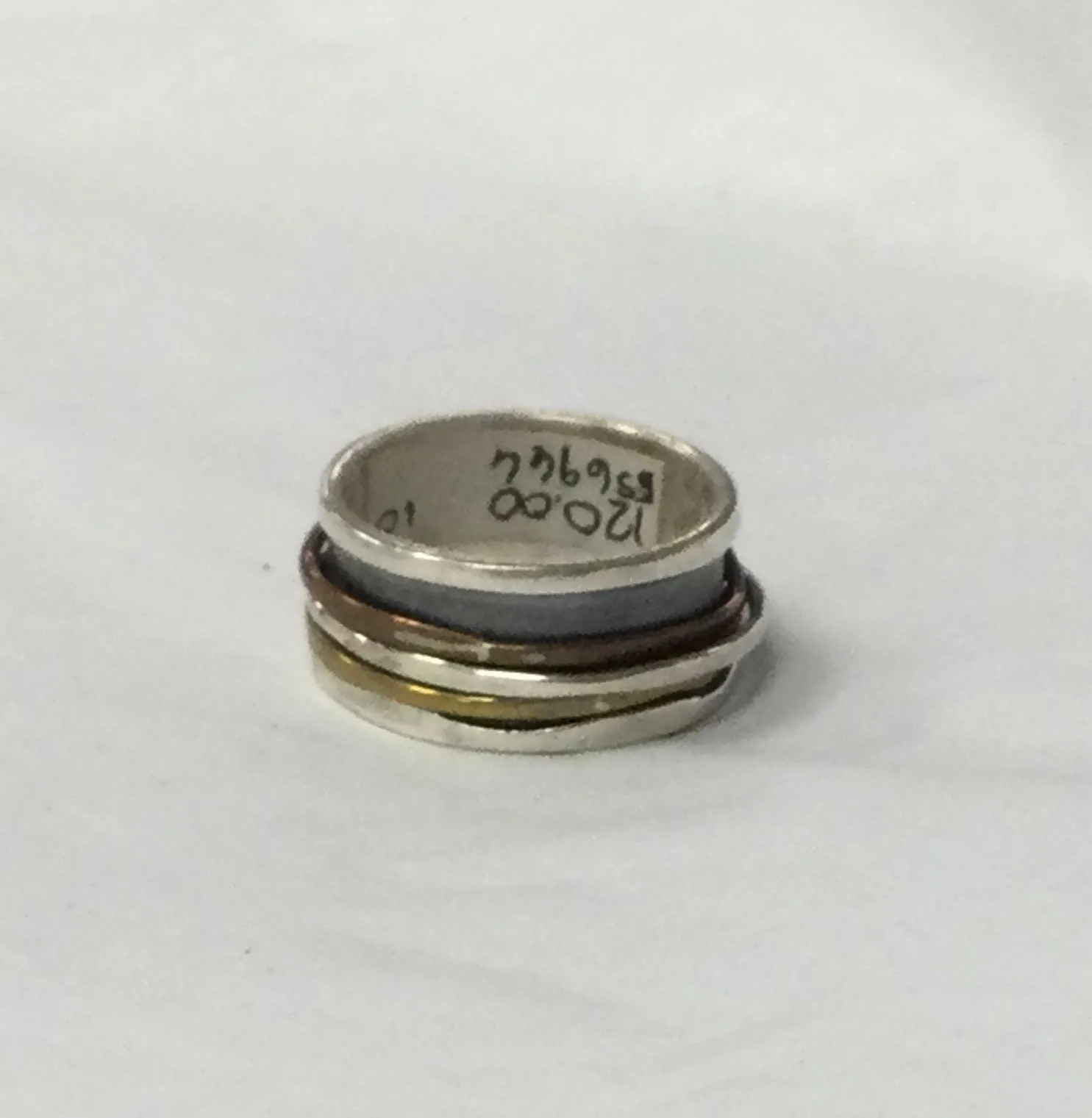 Meditation Ring, Silver Base with Copper, Silver, and Brass Bands