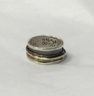 Meditation Ring, Silver Base with Copper, Silver, and Brass Bands