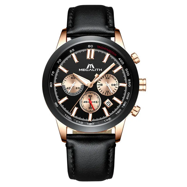 MEGALITH Fashion Mens Watches Top Brand Luxury Waterproof Chronograph Quartz Clock Army Military Mens Watches  Relogio Masculino