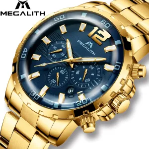 MEGALITH Fashion Mens Watches Top Brand Luxury Waterproof Chronograph Quartz Clock Army Military Mens Watches  Relogio Masculino