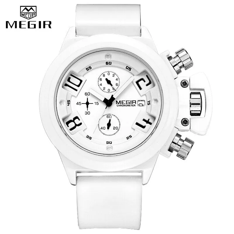 MEGIR 3D Engraved Dial Clocks Male Sport Quartz Men Watches Black Silicone Waterproof Military Chronograph Watch Reloj Hombre