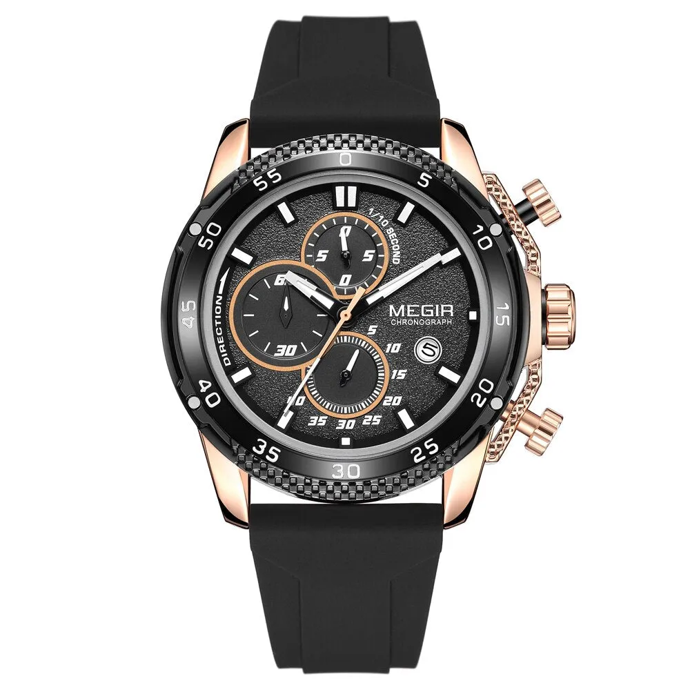 MEGIR Brand Luxury Mens Watches Silicone Strap Luminous Waterproof Sport Quartz Chronograph Military Wristwatch Men Clock Orange