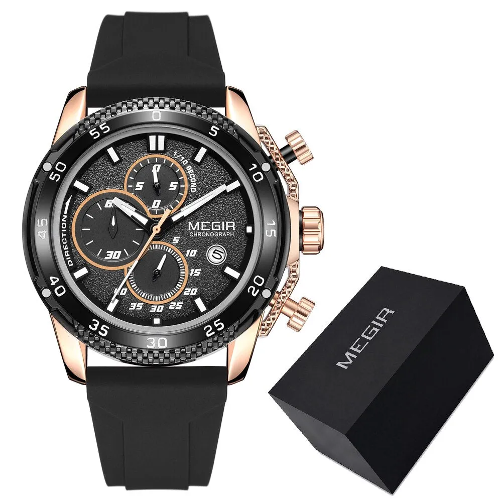MEGIR Brand Luxury Mens Watches Silicone Strap Luminous Waterproof Sport Quartz Chronograph Military Wristwatch Men Clock Orange