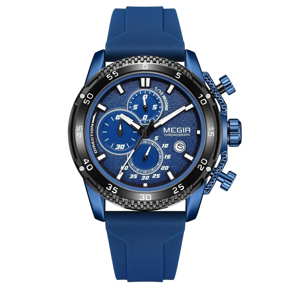 MEGIR Brand Luxury Mens Watches Silicone Strap Luminous Waterproof Sport Quartz Chronograph Military Wristwatch Men Clock Orange