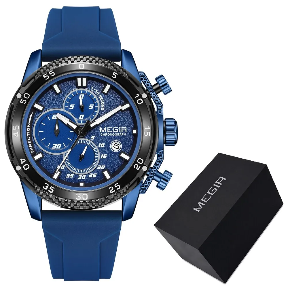MEGIR Brand Luxury Mens Watches Silicone Strap Luminous Waterproof Sport Quartz Chronograph Military Wristwatch Men Clock Orange