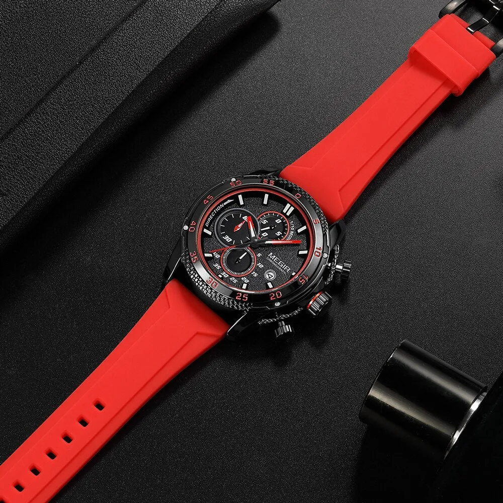 MEGIR Brand Luxury Mens Watches Silicone Strap Luminous Waterproof Sport Quartz Chronograph Military Wristwatch Men Clock Orange