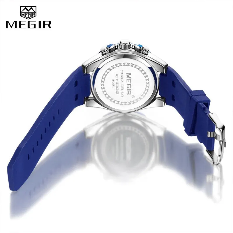 MEGIR Chronograph Sport Men Watch Waterproof Silicone Quartz Watches Men Clock Hour Army Military Wristwatches Relogio Masculino