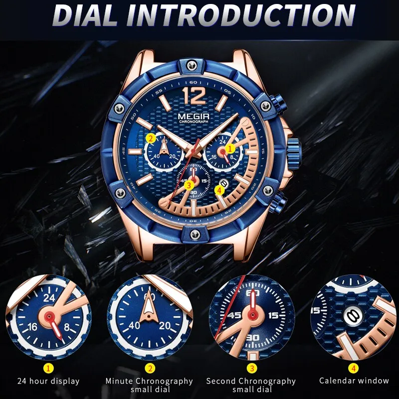MEGIR Chronograph Sport Men Watch Waterproof Silicone Quartz Watches Men Clock Hour Army Military Wristwatches Relogio Masculino